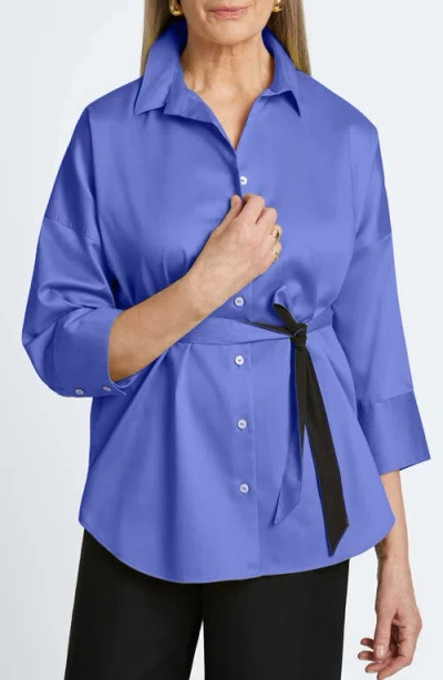 Foxcroft Avery Stretch Button-up Shirt In Lapis