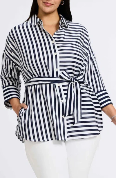 Foxcroft Avery Stripe Tie Waist Shirt In Multi