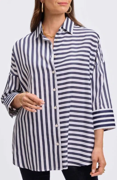 Foxcroft Avery Stripe Tie Waist Tunic Shirt