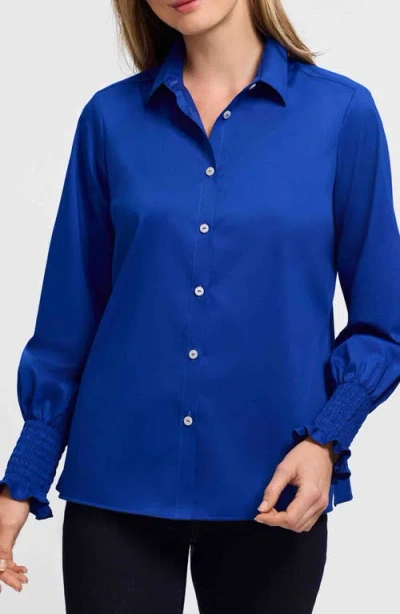Foxcroft Avril Matte Sateen Button-up Shirt In Blue