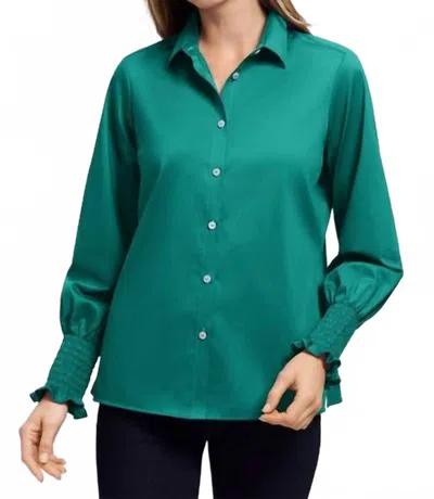 Foxcroft Avril Stretch Matte Sateen Long Sleeve Shirt In Emerald In Green