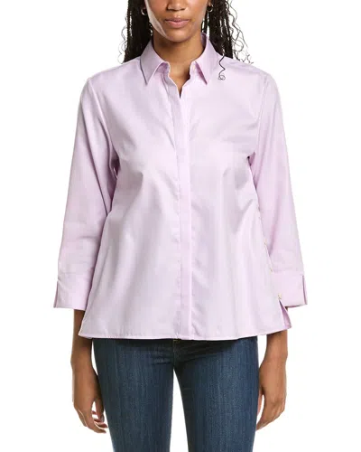 Foxcroft Beatrice 3/4-sleeve Twill Shirt In Purple