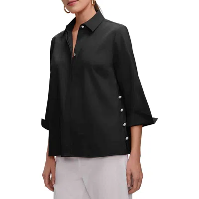 Foxcroft Beatrice Matte Satin Side Button Shirt In Black