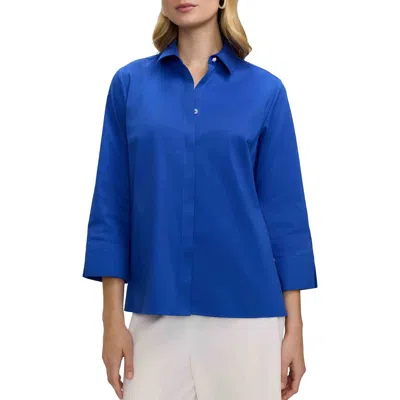Foxcroft Beatrice Matte Satin Side Button Shirt In Blue