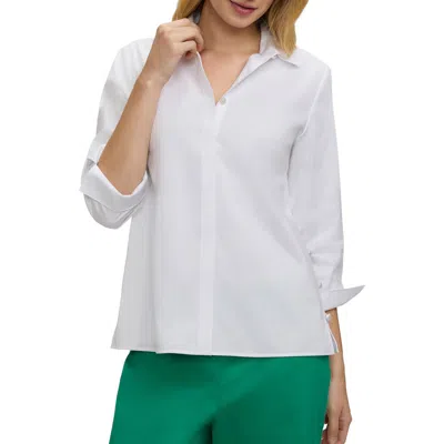 Foxcroft Beatrice Matte Satin Side Button Shirt In White