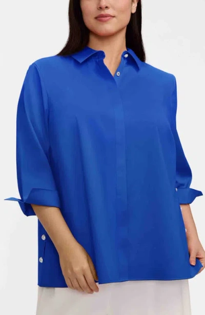Foxcroft Beatrice Side Button Shirt In Blue