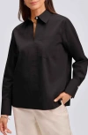 Foxcroft Bella Solid Popover Top In Black