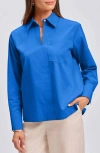 Foxcroft Bella Solid Popover Top In Cobalt Blue