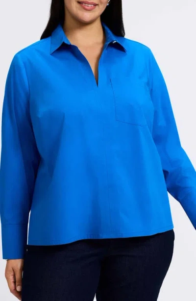 Foxcroft Bella Solid Popover Top In Cobalt Blue