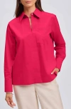 Foxcroft Bella Solid Popover Top In Raspberry