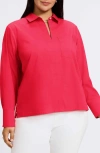Foxcroft Bella Solid Popover Top In Raspberry