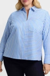 Foxcroft Bella Stripe Popover Top In Blue