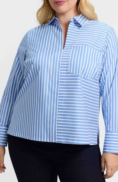 Foxcroft Bella Stripe Popover Top In Blue