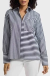 Foxcroft Bella Stripe Popover Top In Blue