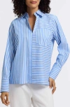 Foxcroft Bella Stripe Popover Top In Blue