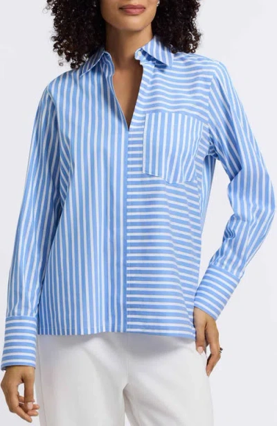 Foxcroft Bella Stripe Popover Top In Blue