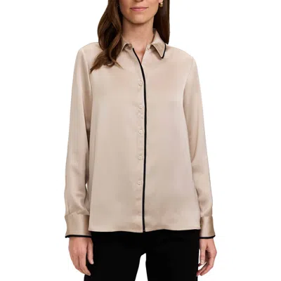 Foxcroft Bianca Button-up Shirt With Piping In Gray