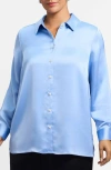 Foxcroft Bianca Satin Button-up Shirt In Blue