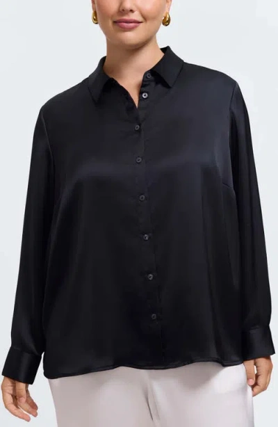 Foxcroft Bianca Satin Button-up Shirt In Multi