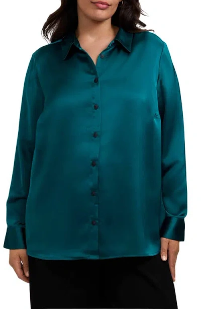 Foxcroft Bianca Satin Button-up Shirt In Green