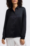 Foxcroft Bianca Satin Shirt In Black