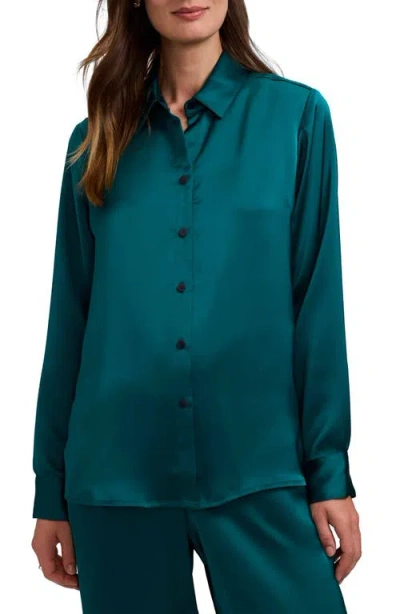 Foxcroft Bianca Satin Shirt In Emerald Green