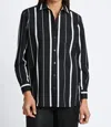 Foxcroft Paityn Stripe Three-quarter Sleeve Cotton Button-up Shirt In Multi