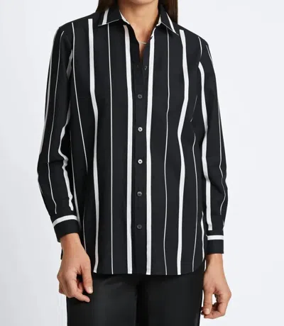 FOXCROFT BOYFRIEND NO IRON SHIRT IN BLACK AND WHITE STRIPE