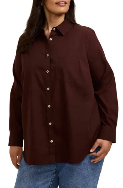 Foxcroft Boyfriend Non-iron Cotton Blouse In Brown