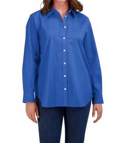 Foxcroft Boyfriend Stretch No Iron Tunic Top In Blue Iris