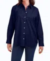 Foxcroft Boyfriend Stretch No Iron Tunic Top In Navy In Blue