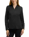 Foxcroft Bridget Scalloped Matte Sateen Button-up Shirt In Black