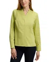 Foxcroft Bridget Scalloped Matte Sateen Button-up Shirt In Chartreuse