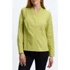 Foxcroft Bridget Scalloped Matte Sateen Button-up Shirt In Chartreuse