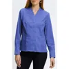 Foxcroft Bridget Scalloped Matte Sateen Button-up Shirt In Lapis