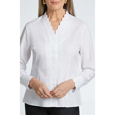 Foxcroft Bridget Scalloped Matte Sateen Button-up Shirt In White