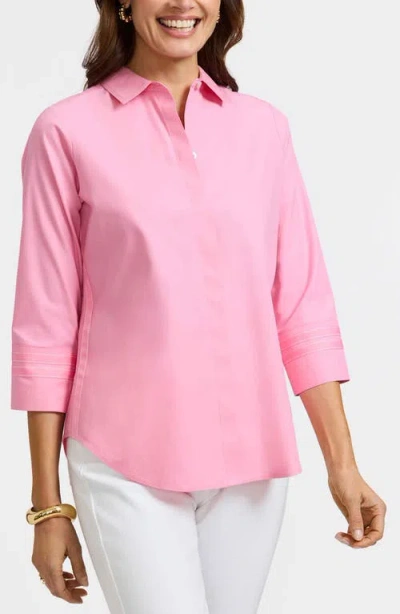 Foxcroft Brooke Grosgrain Trim Button-up Shirt In Pink Sea Glass