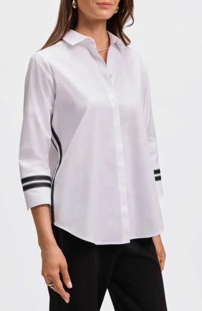 Foxcroft Brooke Grosgrain Trim Button-up Shirt In White