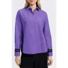 Foxcroft Brooke Grosgrain Trim Cotton Button-up Shirt In Blue