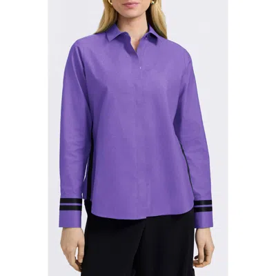Foxcroft Brooke Grosgrain Trim Cotton Button-up Shirt In Blue