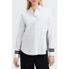 Foxcroft Brooke Grosgrain Trim Cotton Button-up Shirt In White