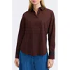 Foxcroft Brooke Grosgrain Trim Cotton Button-up Shirt In Burgundy