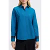Foxcroft Brooke Grosgrain Trim Cotton Button-up Shirt In Blue