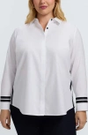 Foxcroft Brooke Grosgrain Trim Cotton Button-up Shirt In White