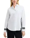 Foxcroft Brooke Grosgrain Trim Cotton Button-up Shirt In White