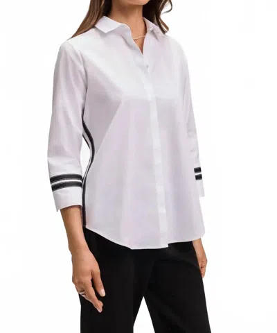 Foxcroft Brooke No Iron Pinpoint 3/4 Sleeve Shirt In White & Black In Gray