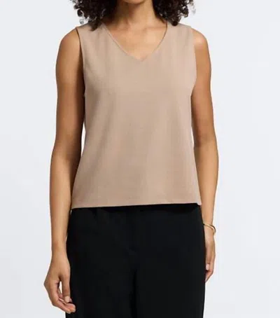 Foxcroft Callie Knit Crepe Reversible Sleeveless Tank Top In Khaki In Brown