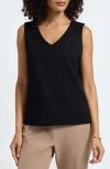 Foxcroft Callie Sleeveless Crepe Knit Top In Black
