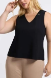 Foxcroft Callie Sleeveless Crepe Knit Top In Black