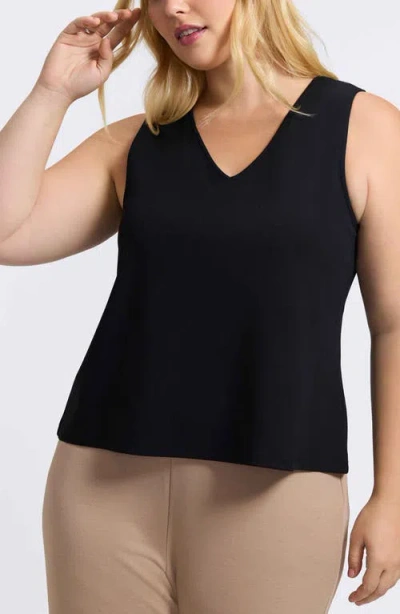 Foxcroft Callie Sleeveless Crepe Knit Top In Black